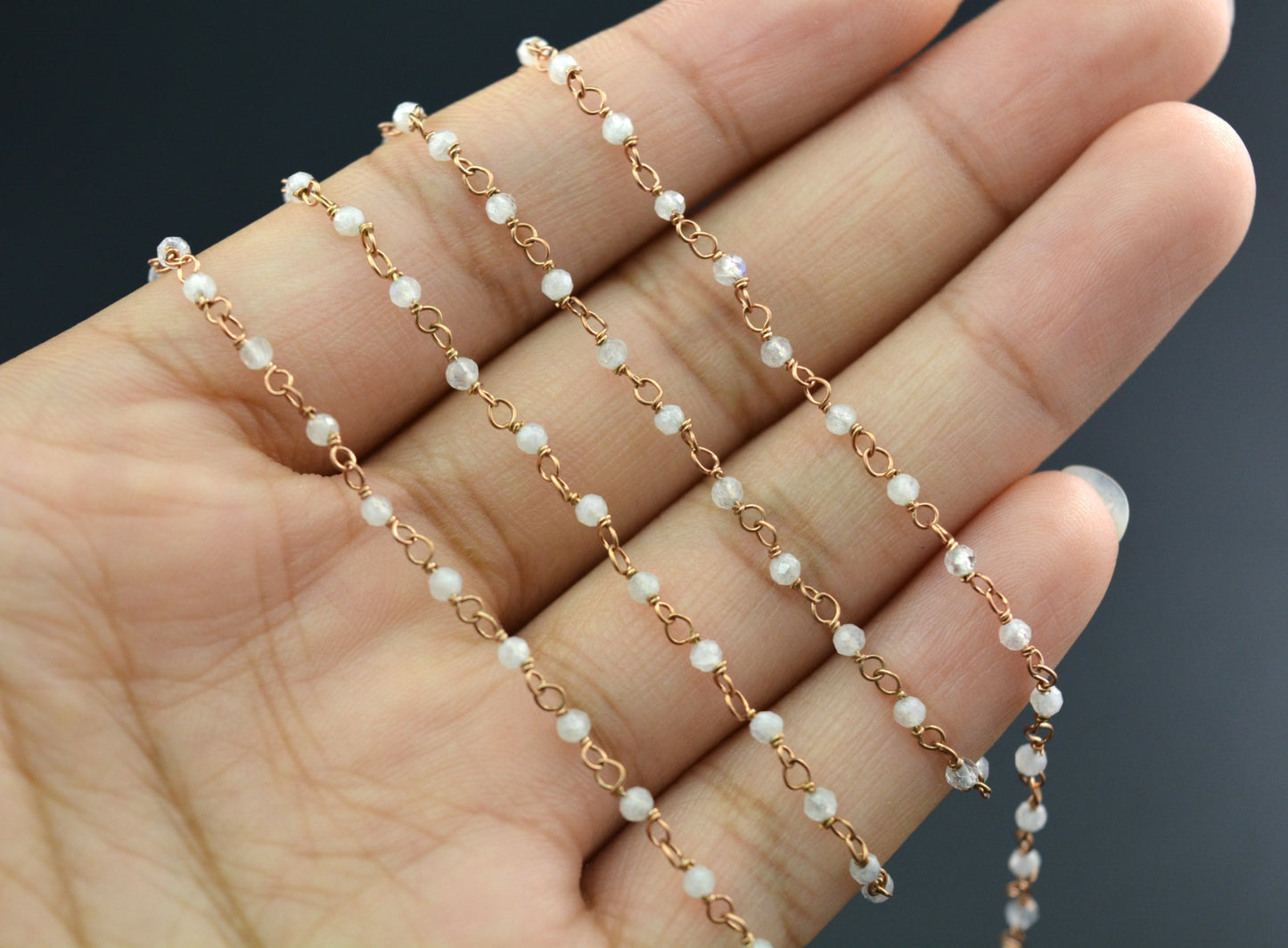 Charming 925 Silver Gold Rosary Chain - Moonstone 2mm
