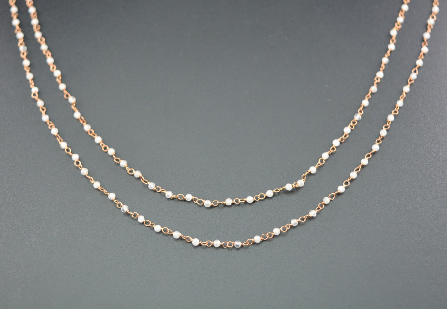 Charming 925 Silver Gold Rosary Chain - Moonstone 2mm