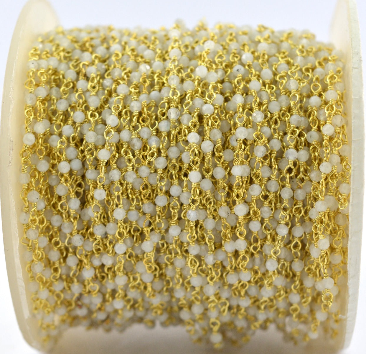 Charming 925 Silver Gold Rosary Chain - Moonstone 2mm