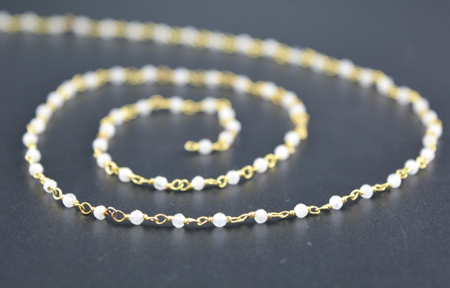 Charming 925 Silver Gold Rosary Chain - Moonstone 2mm
