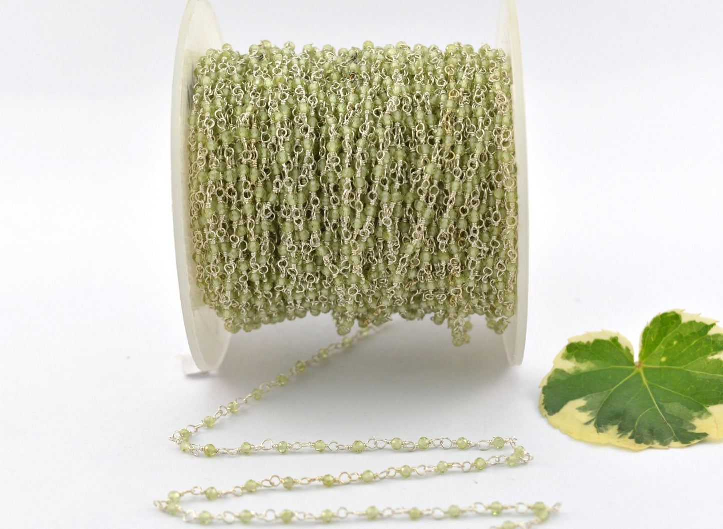 Graceful Peridot Rosary Chain in 925 Silver Gold - 2mm