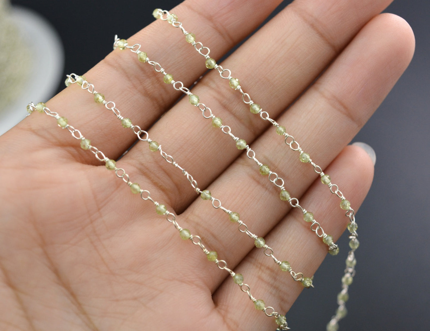 Graceful Peridot Rosary Chain in 925 Silver Gold - 2mm