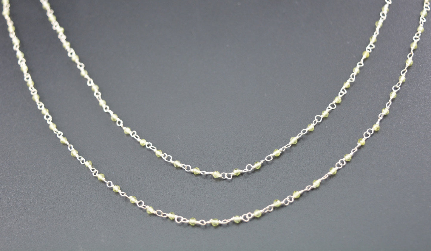 Graceful Peridot Rosary Chain in 925 Silver Gold - 2mm