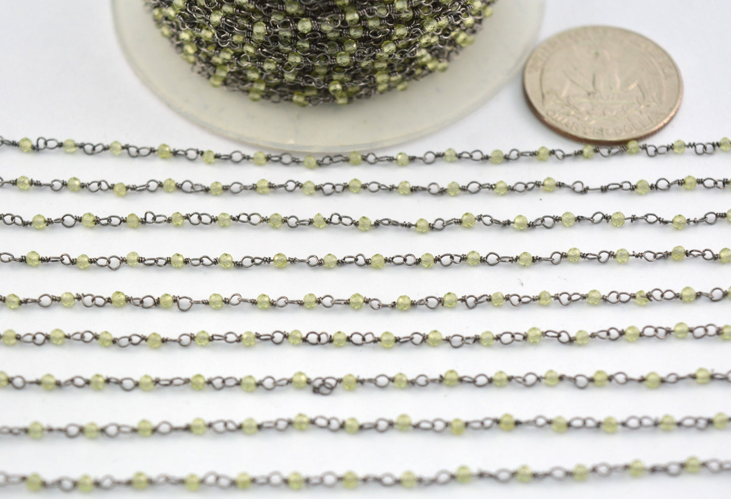 Graceful Peridot Rosary Chain in 925 Silver Gold - 2mm