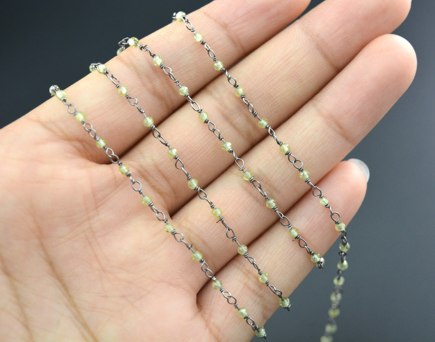 Graceful Peridot Rosary Chain in 925 Silver Gold - 2mm