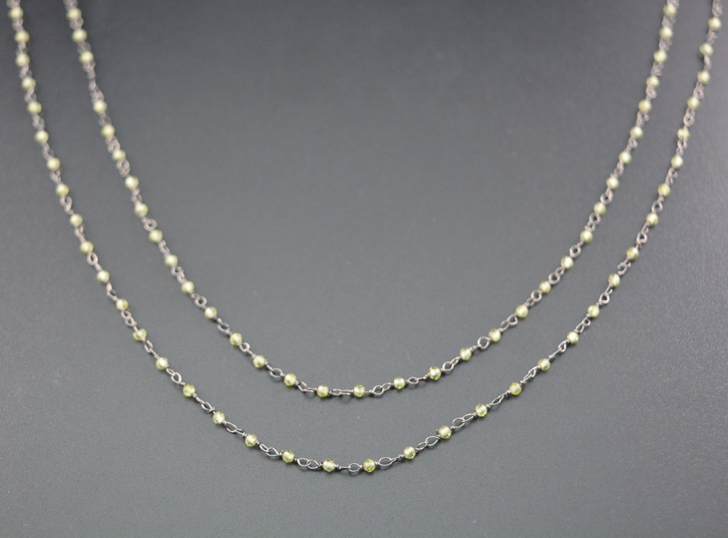 Graceful Peridot Rosary Chain in 925 Silver Gold - 2mm