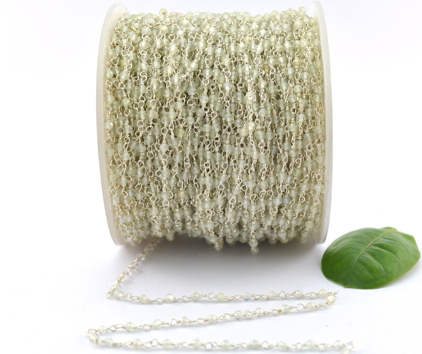 Unique 925 Silver Gold Rosary Chain - Prehnite 2mm