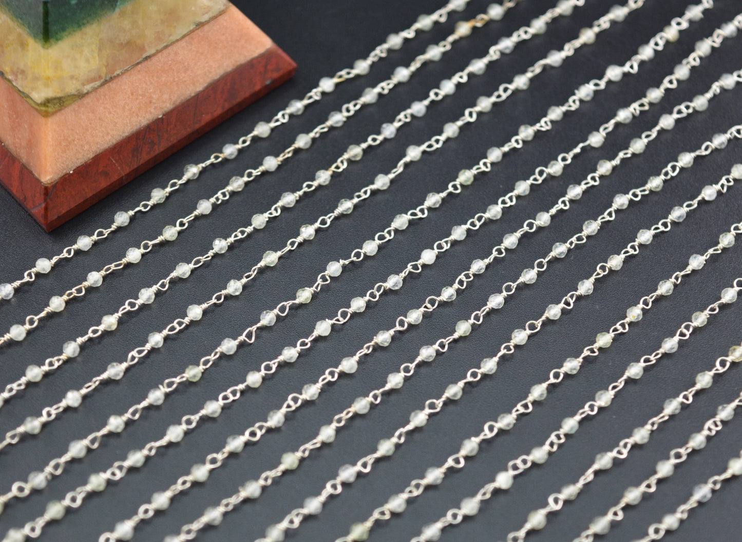 Unique 925 Silver Gold Rosary Chain - Prehnite 2mm