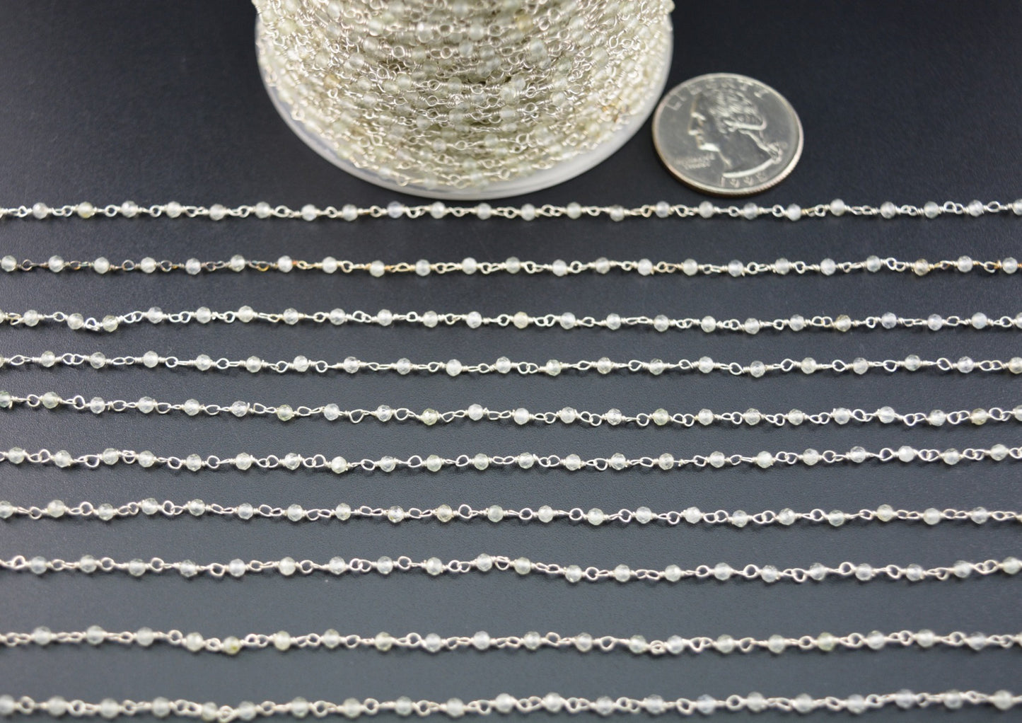 Unique 925 Silver Gold Rosary Chain - Prehnite 2mm