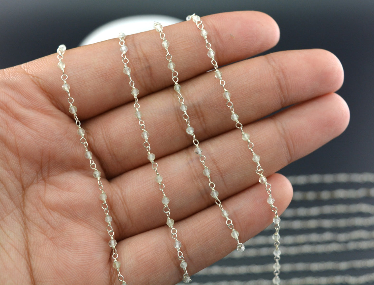 Unique 925 Silver Gold Rosary Chain - Prehnite 2mm