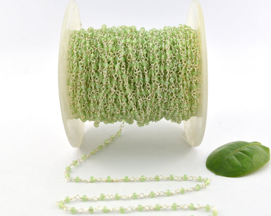 Gorgeous Rosary Chain - Chalcedony 925 Silver Gold 2mm