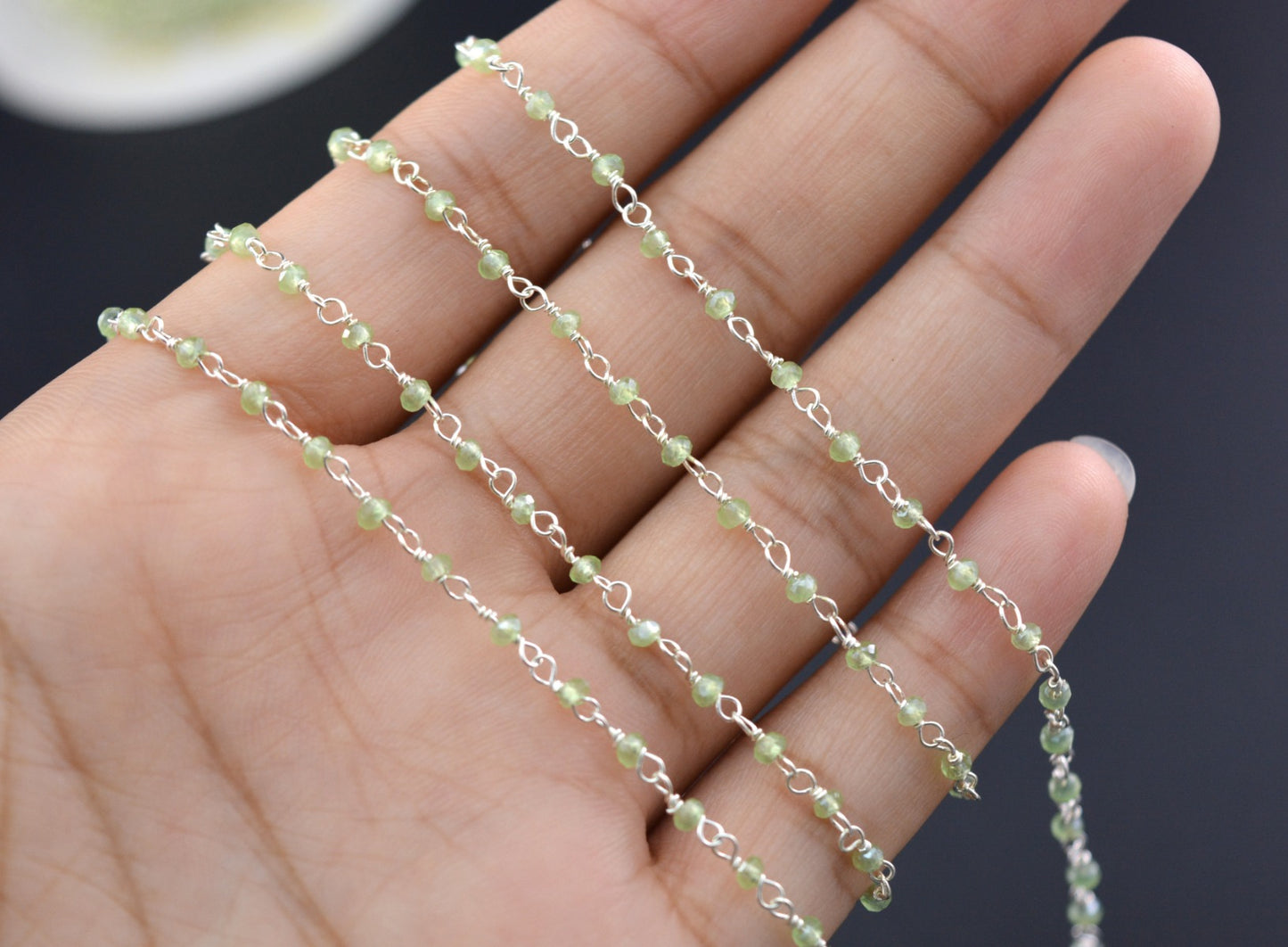 Gorgeous Rosary Chain - Chalcedony 925 Silver Gold 2mm