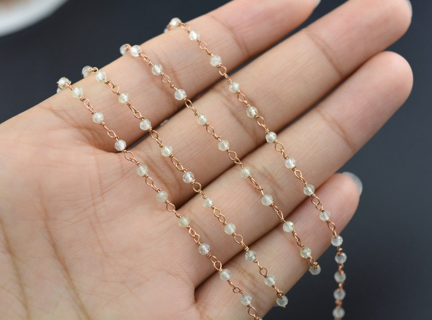 Gorgeous Rosary Chain - Chalcedony 925 Silver Gold 2mm