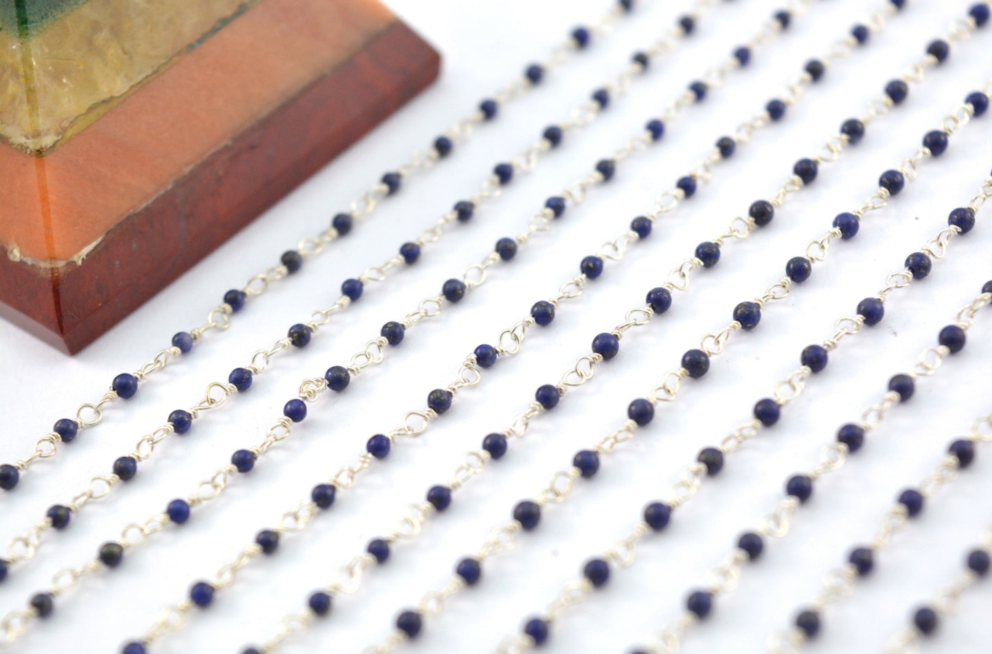 Handmade 925 Silver Gold Rosary Chain - Lapis 2mm
