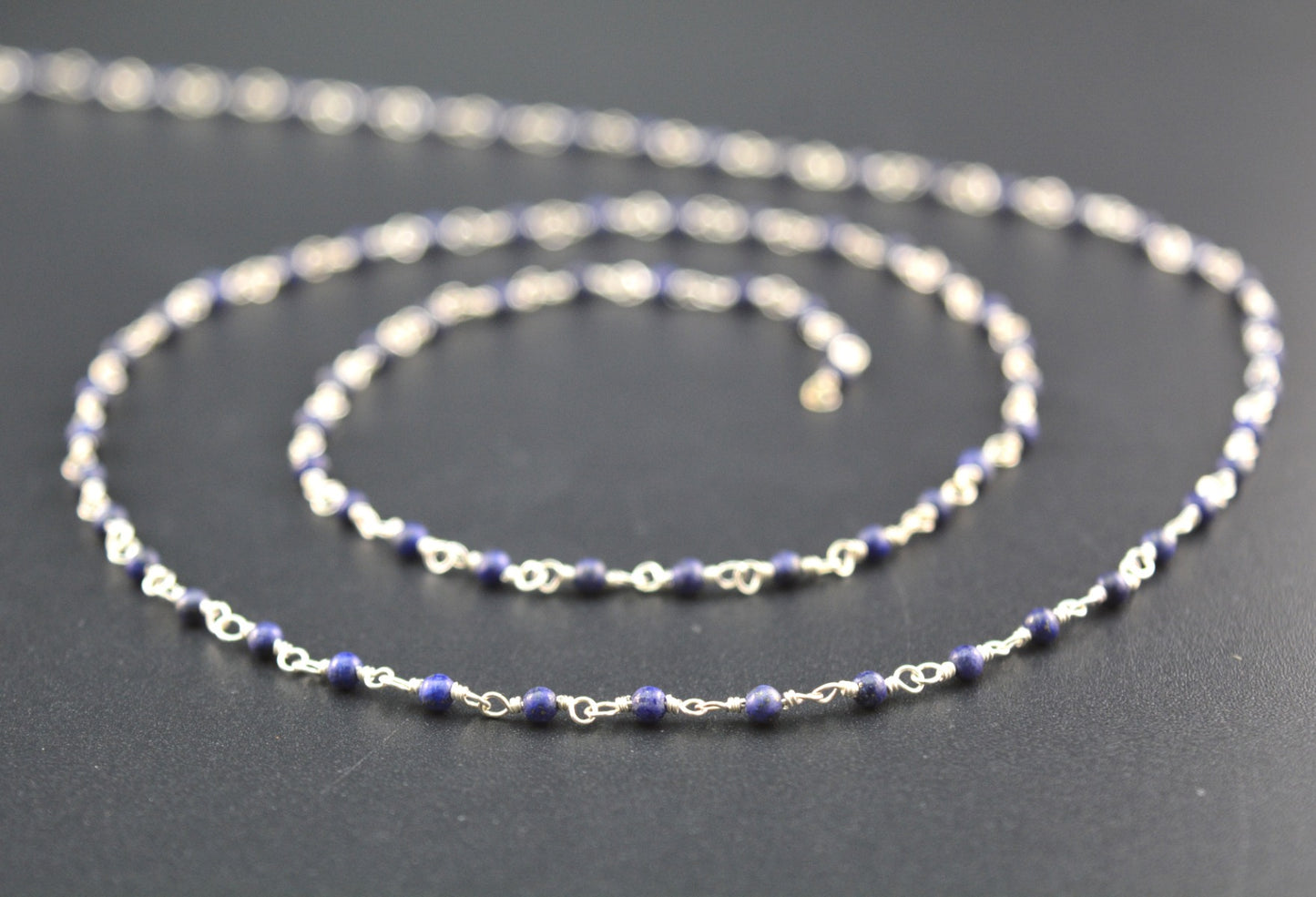 Handmade 925 Silver Gold Rosary Chain - Lapis 2mm