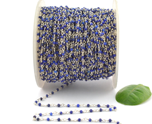 Lapis Rosary Chain - 925 Silver, 2mm