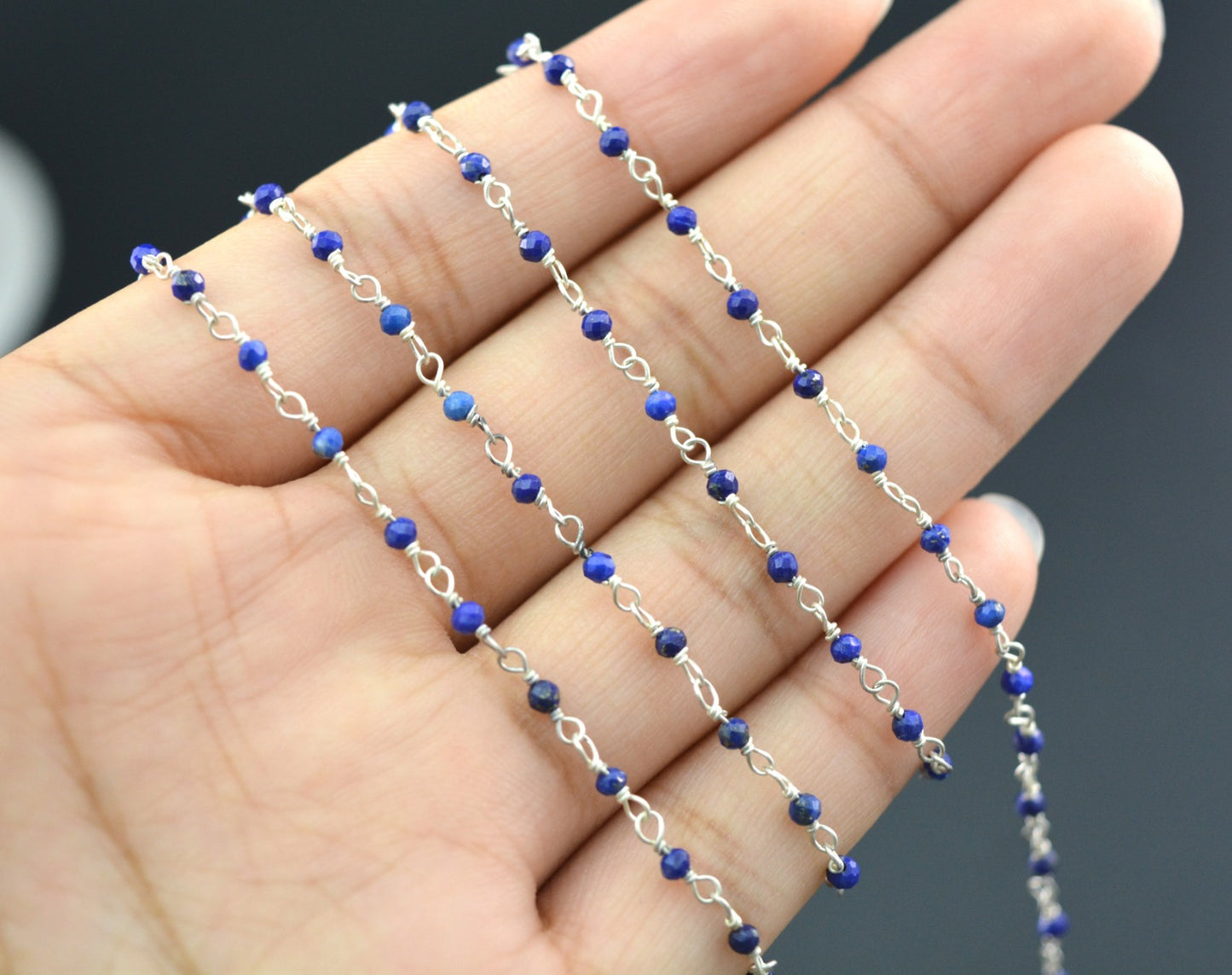 Lapis Rosary Chain - 925 Silver, 2mm