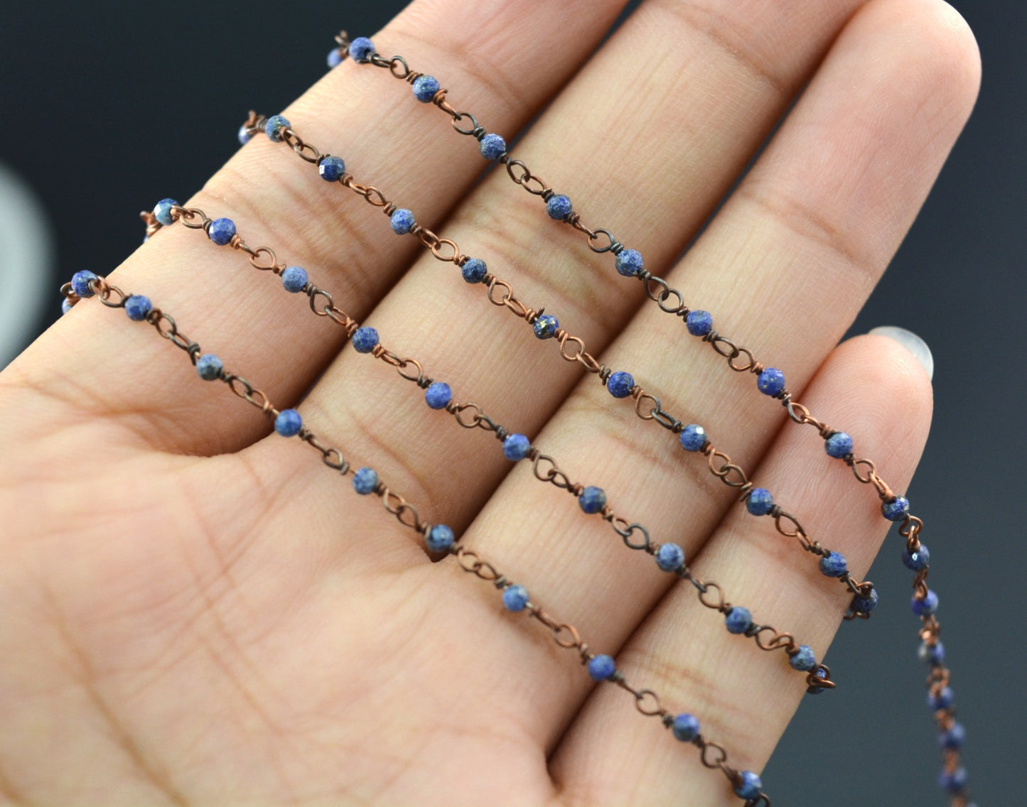 Lapis Rosary Chain - 925 Silver, 2mm