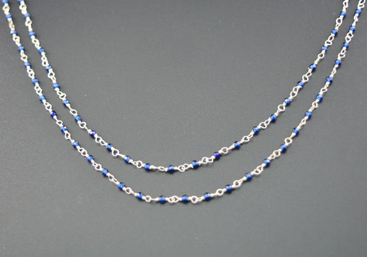 Blue Onyx Rosary Chain, 925 Sterling Silver, 2mm Faceted - view 3