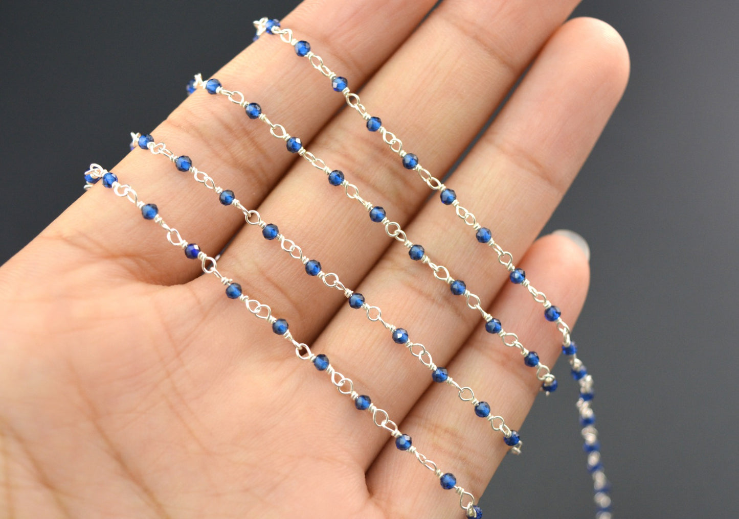 925 Silver Gold Rosary Chain with Onyx - 2mm #2