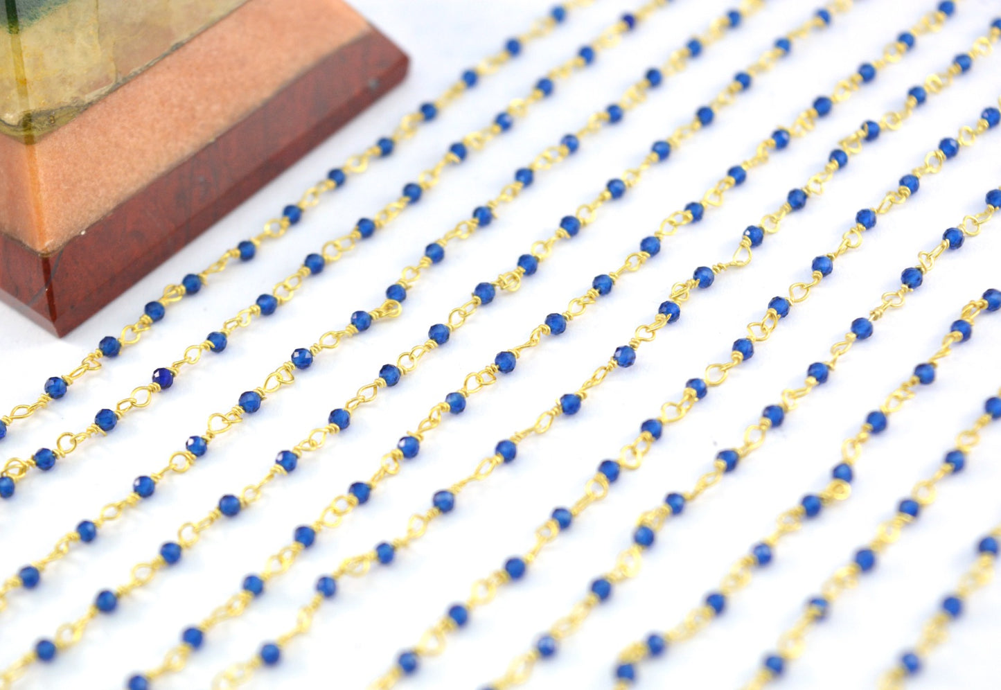 925 Silver Gold Rosary Chain with Onyx - 2mm #2