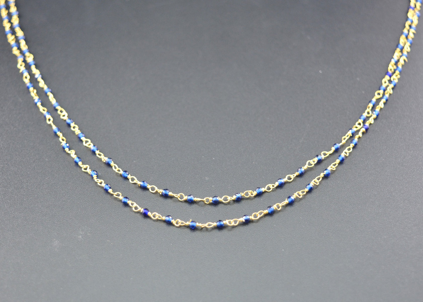 925 Silver Gold Rosary Chain with Onyx - 2mm #2