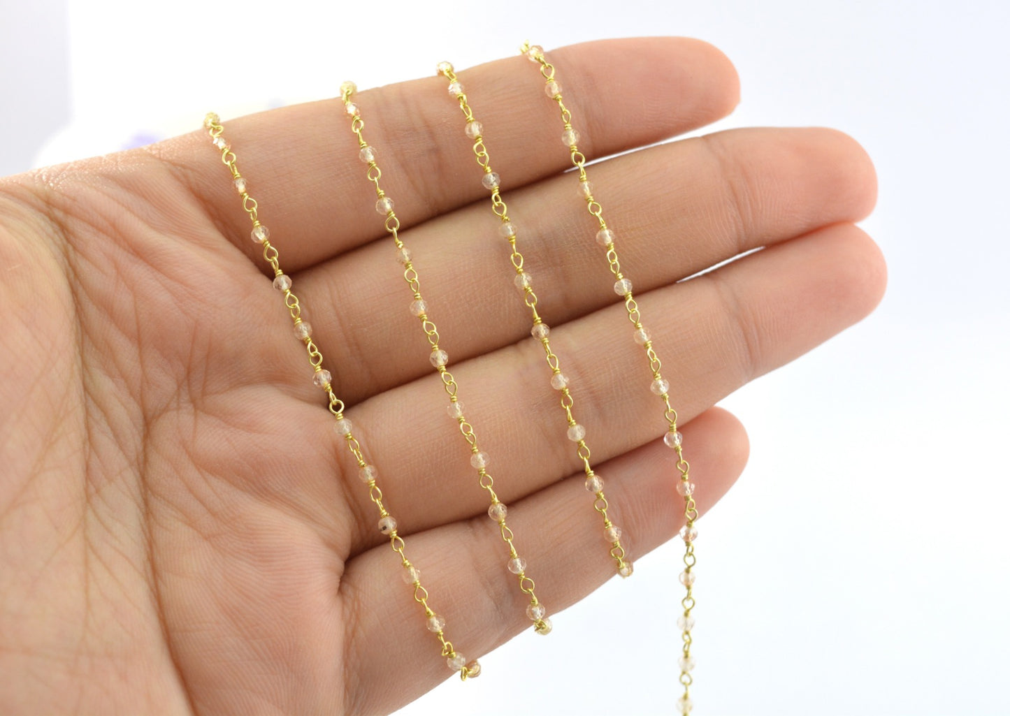 Quartz Rosary Chain - 925 Silver Gold, 2mm