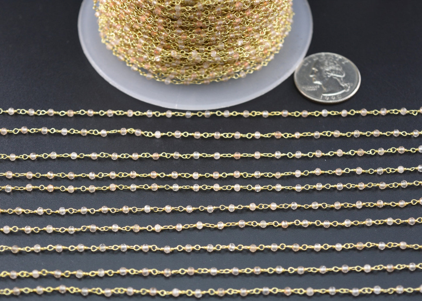 Quartz Rosary Chain - 925 Silver Gold, 2mm