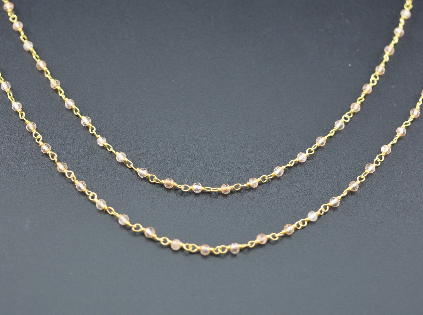 Quartz Rosary Chain - 925 Silver Gold, 2mm