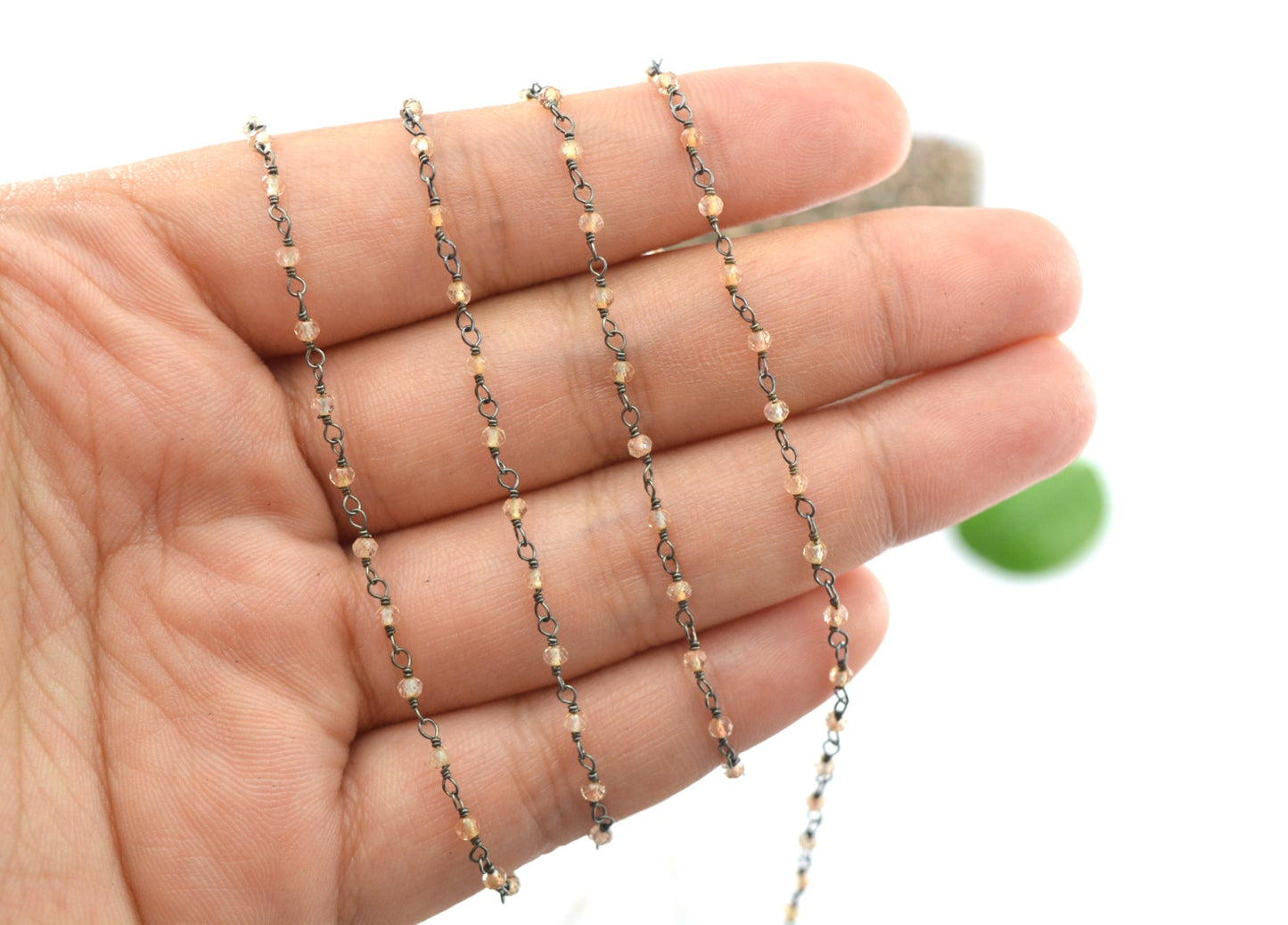 Quartz Rosary Chain - 925 Silver Gold, 2mm