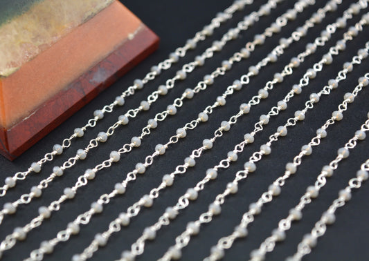 Gray Chalcedony Rosary Chain, 925 Sterling Silver, 2mm Faceted - view 3