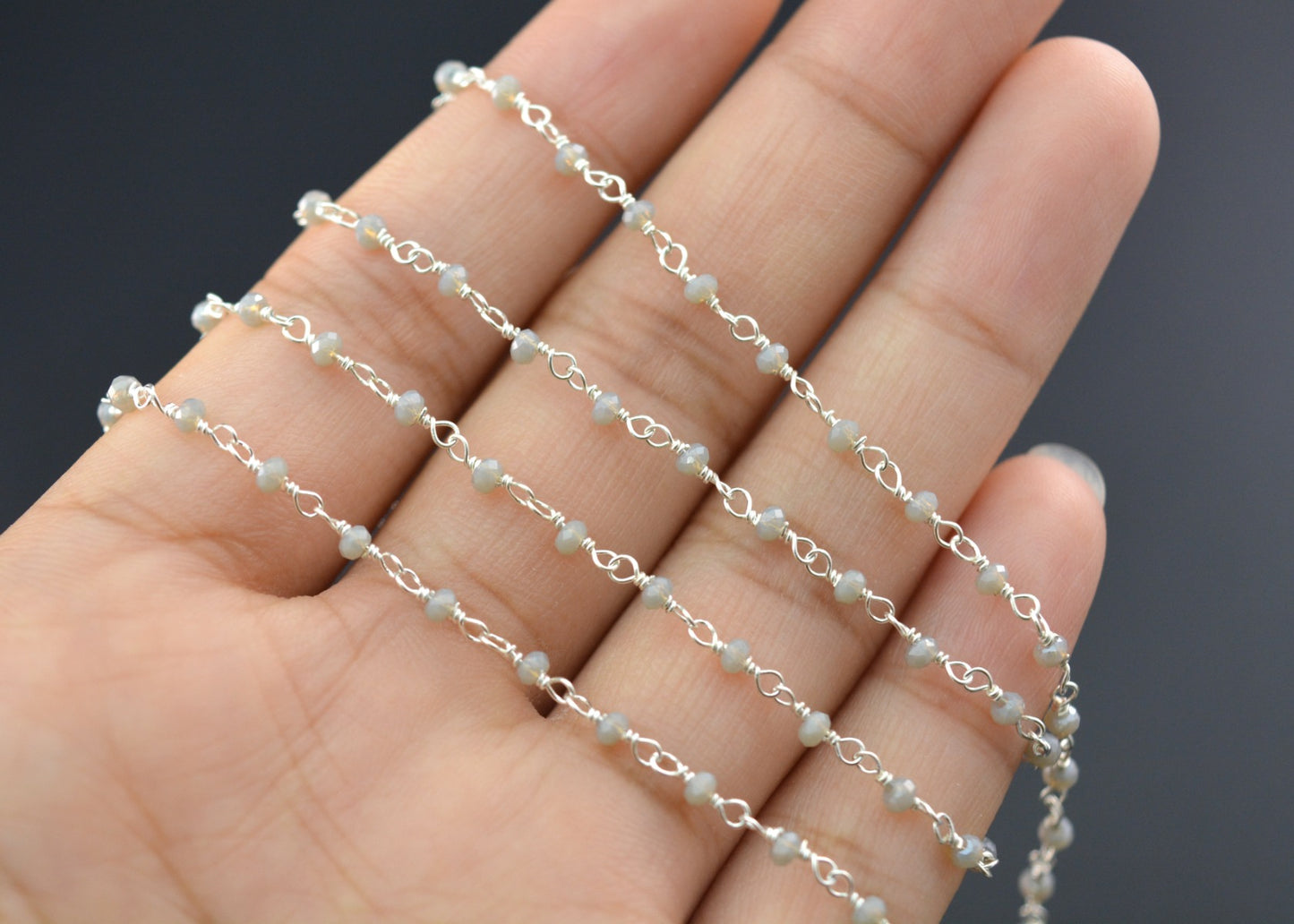 Trendy Chalcedony Rosary Chain in 925 Silver Gold - 2mm