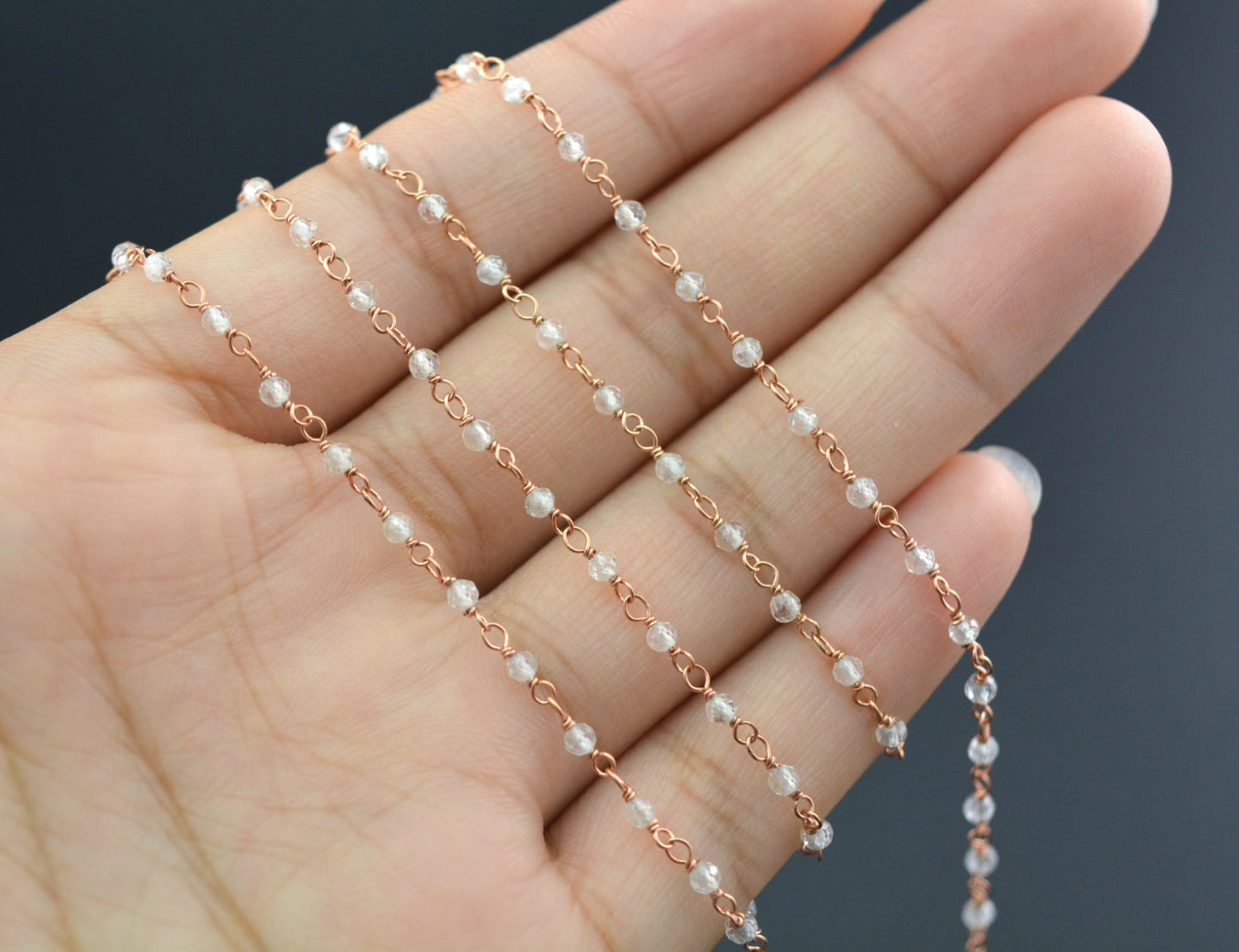 Trendy 925 Silver Gold Rosary Chain - Topaz 2mm