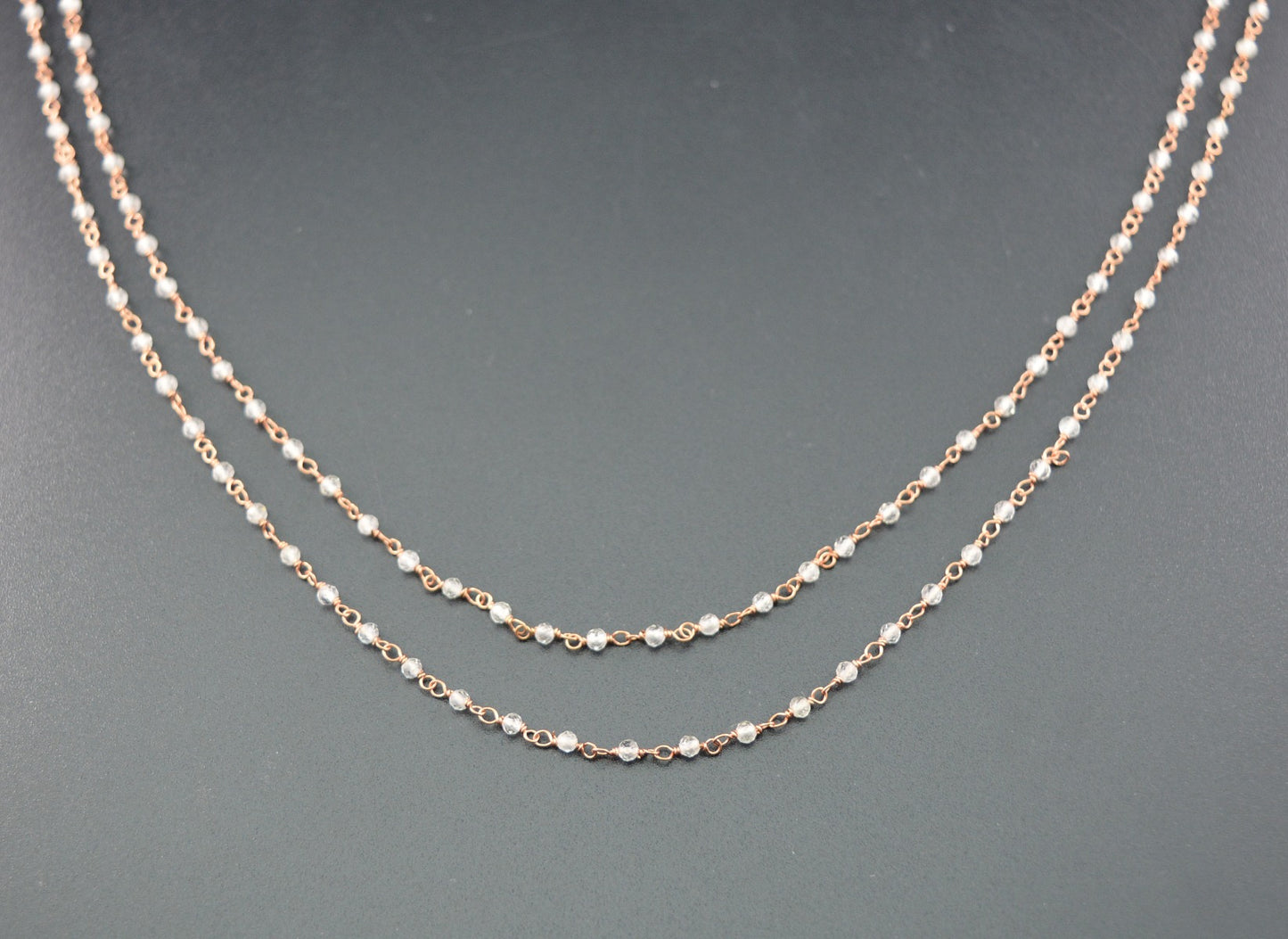 Trendy 925 Silver Gold Rosary Chain - Topaz 2mm