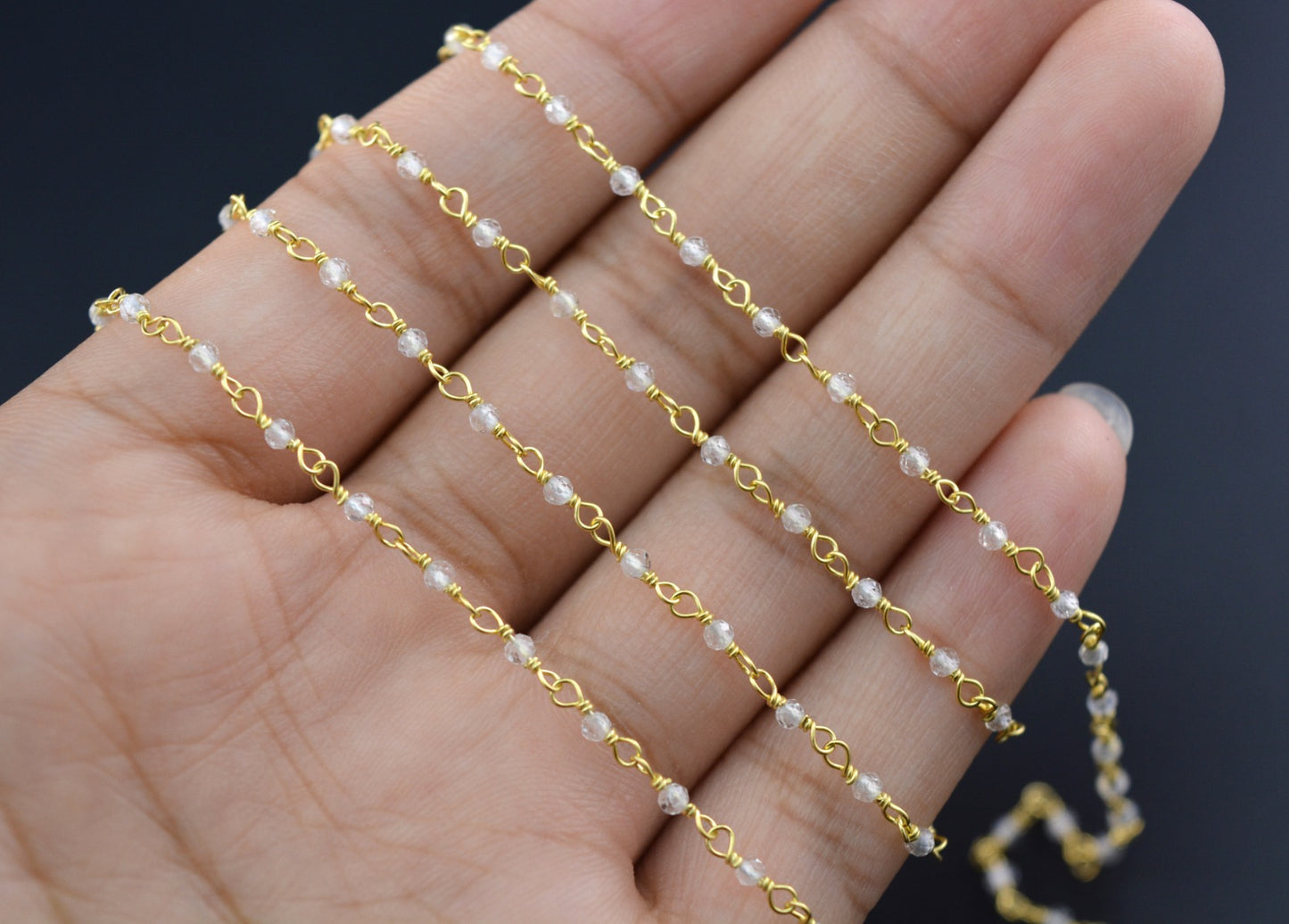 Trendy 925 Silver Gold Rosary Chain - Topaz 2mm