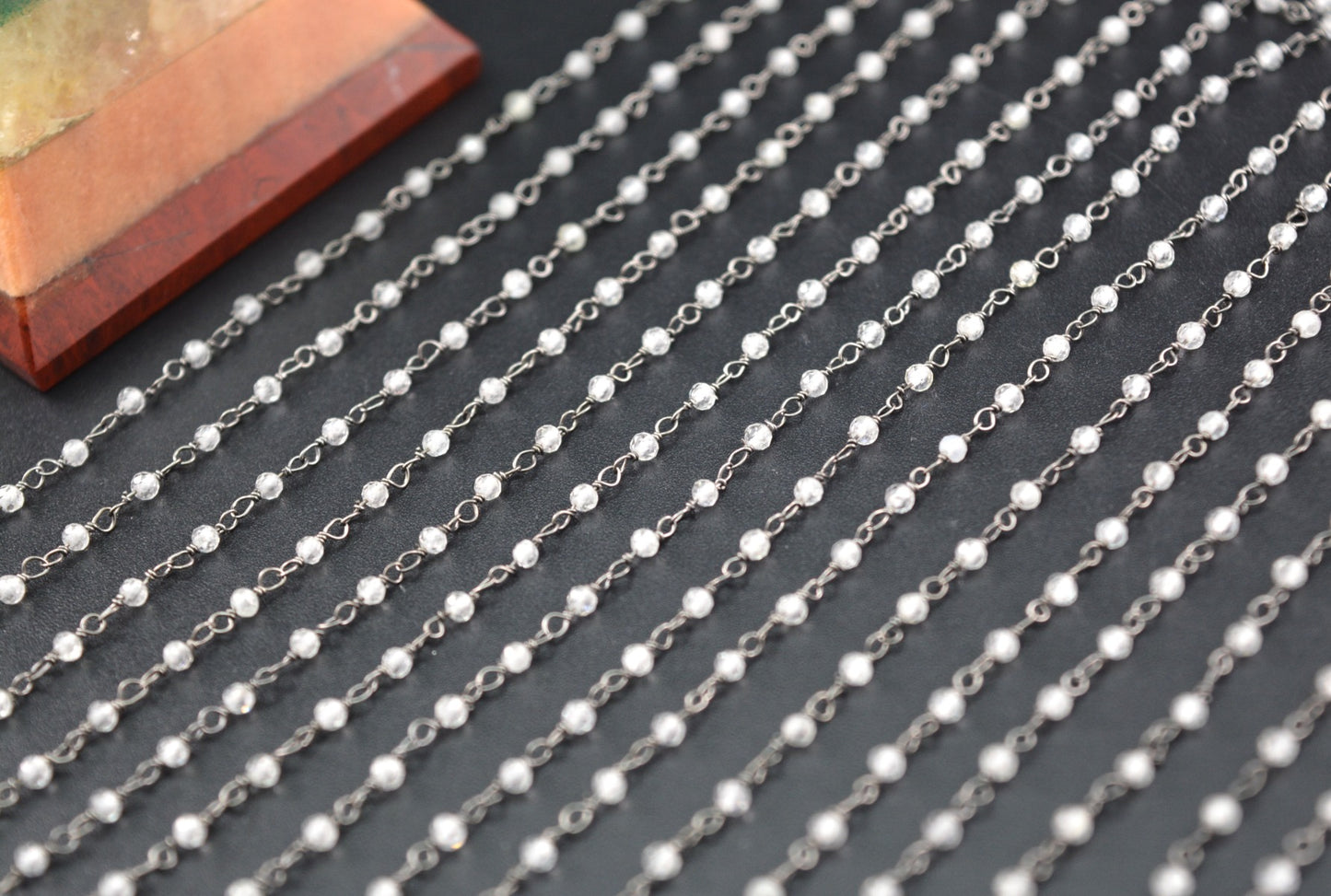 Trendy 925 Silver Gold Rosary Chain - Topaz 2mm