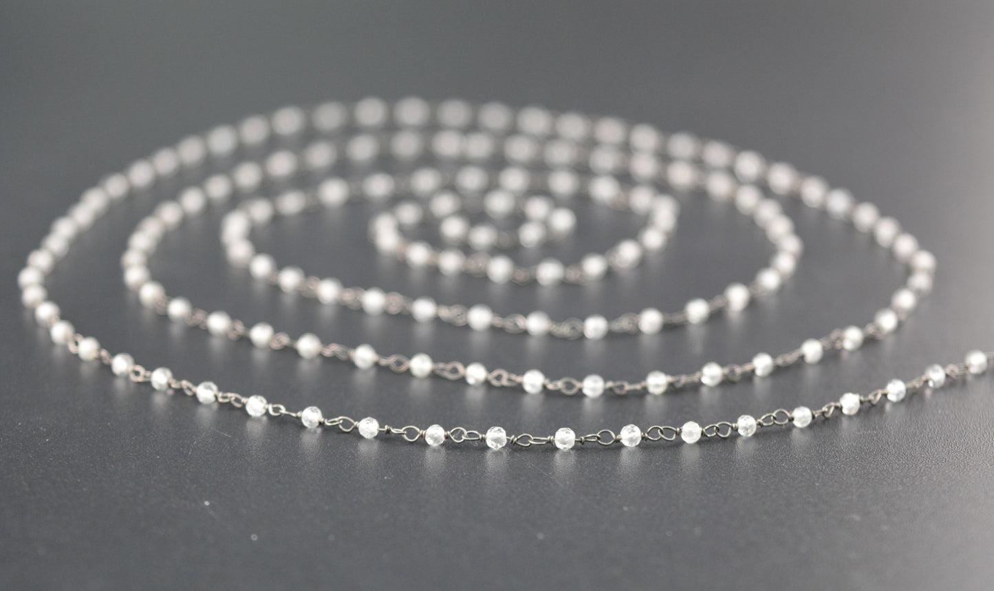 Trendy 925 Silver Gold Rosary Chain - Topaz 2mm