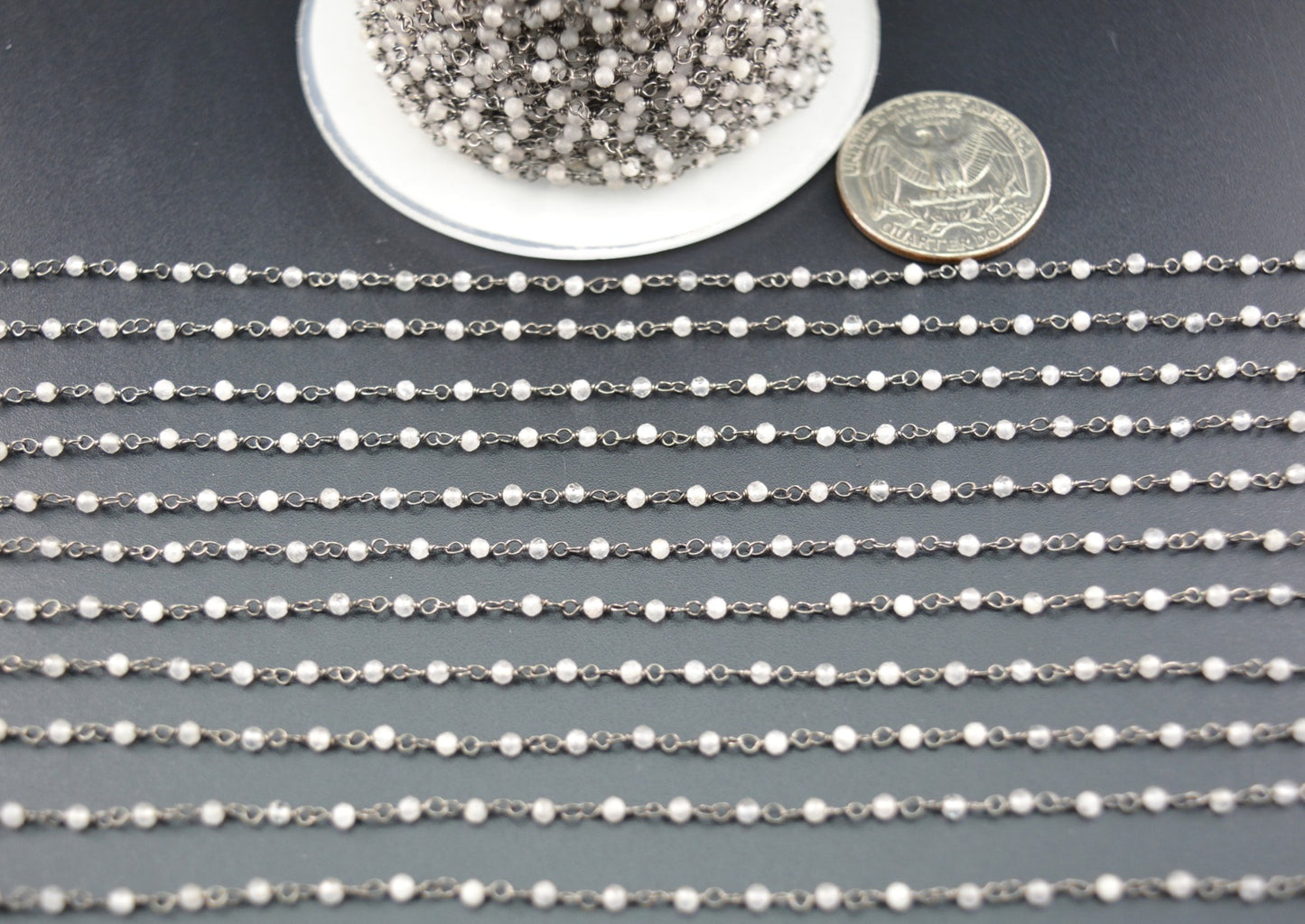 925 Silver Rosary Chain with Stone - 2mm