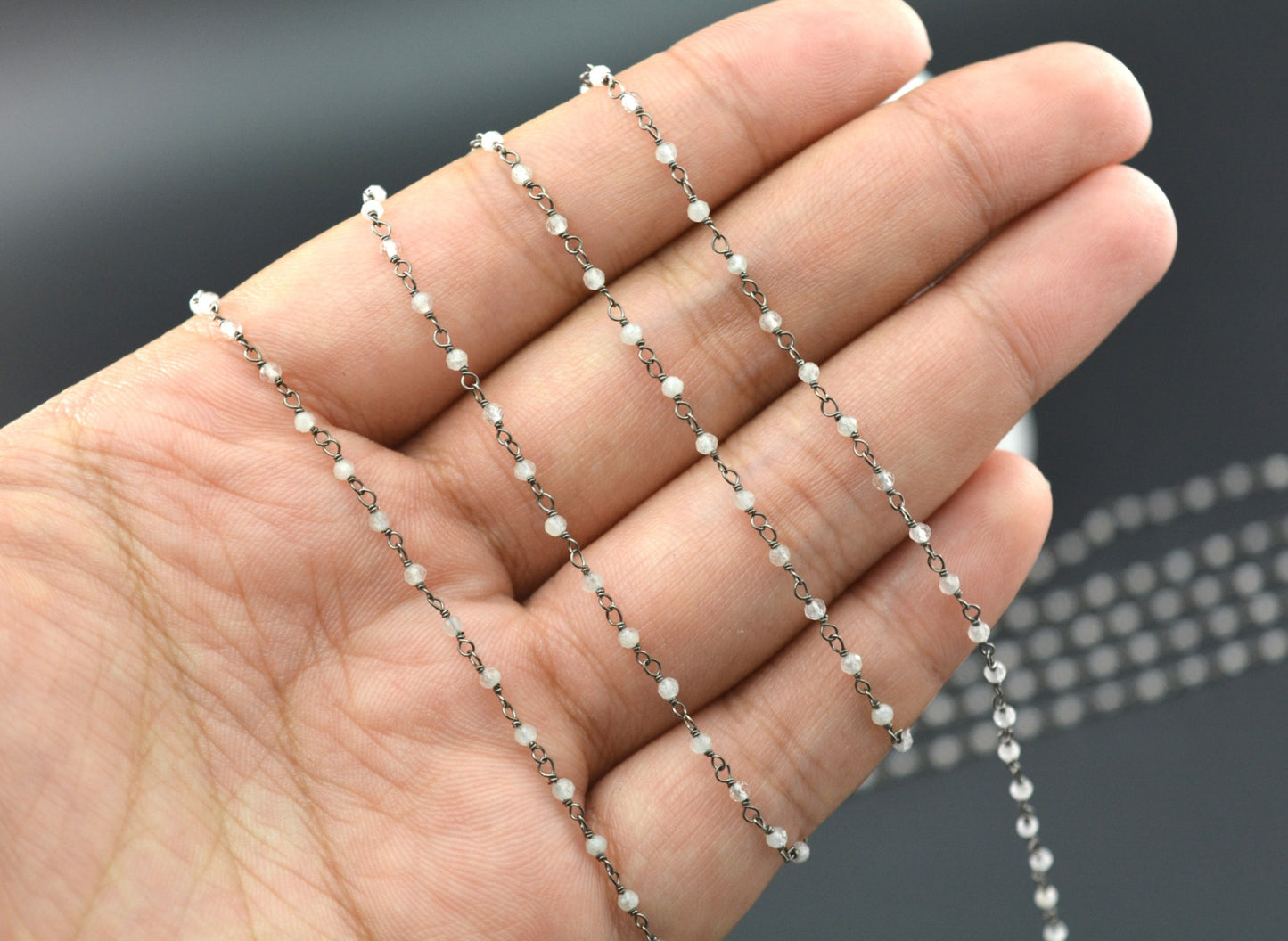 925 Silver Rosary Chain with Stone - 2mm