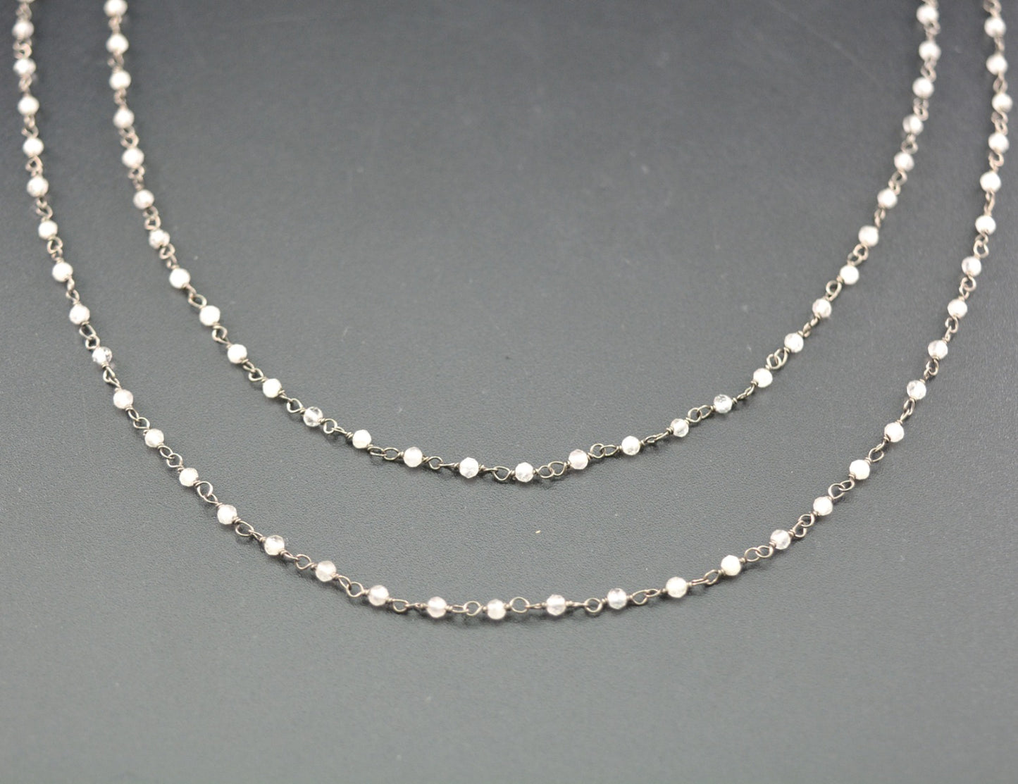 925 Silver Rosary Chain with Stone - 2mm