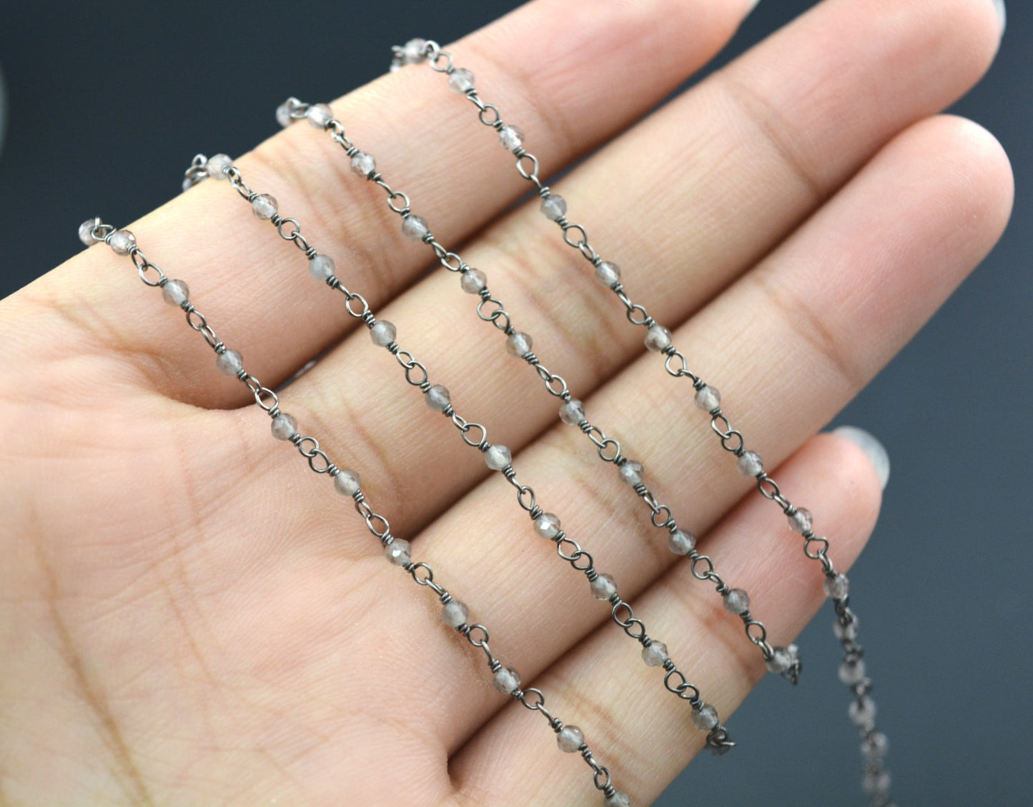 925 Silver Rosary Chain with Moonstone - 2mm
