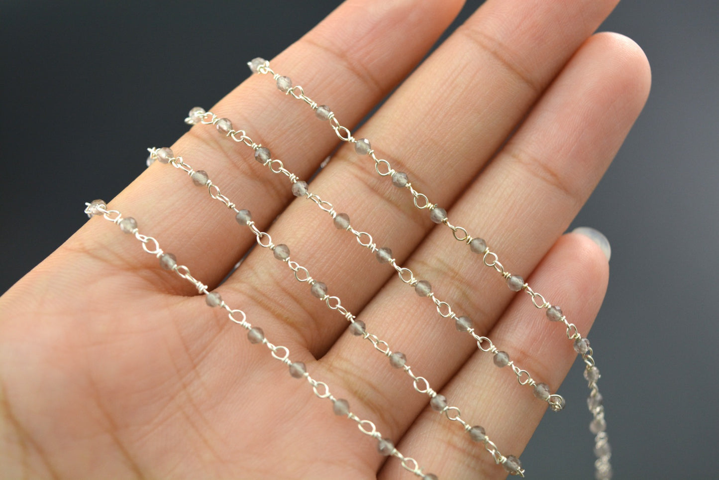 925 Silver Rosary Chain with Moonstone - 2mm