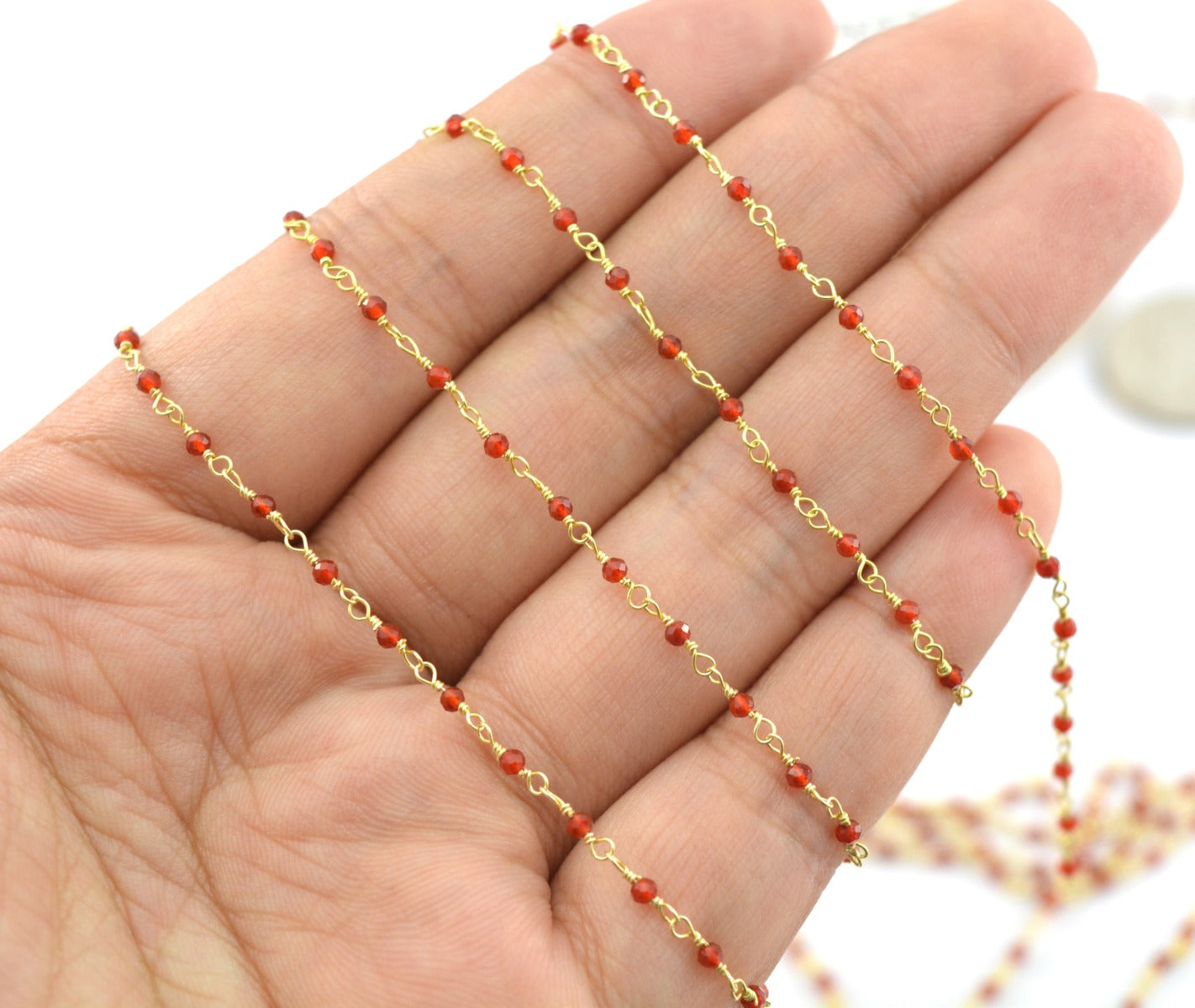 Vintage 925 Silver Gold Rosary Chain - Stone 2mm