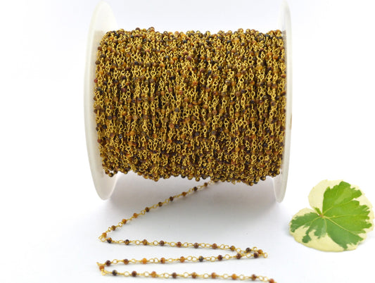 925 Silver Gold Rosary Chain with Stone - 2mm