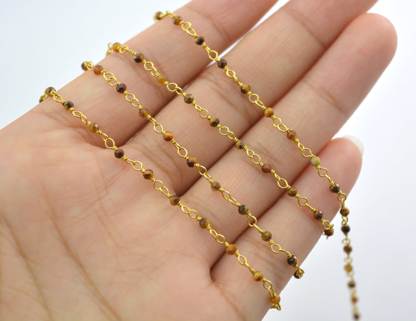 925 Silver Gold Rosary Chain with Stone - 2mm