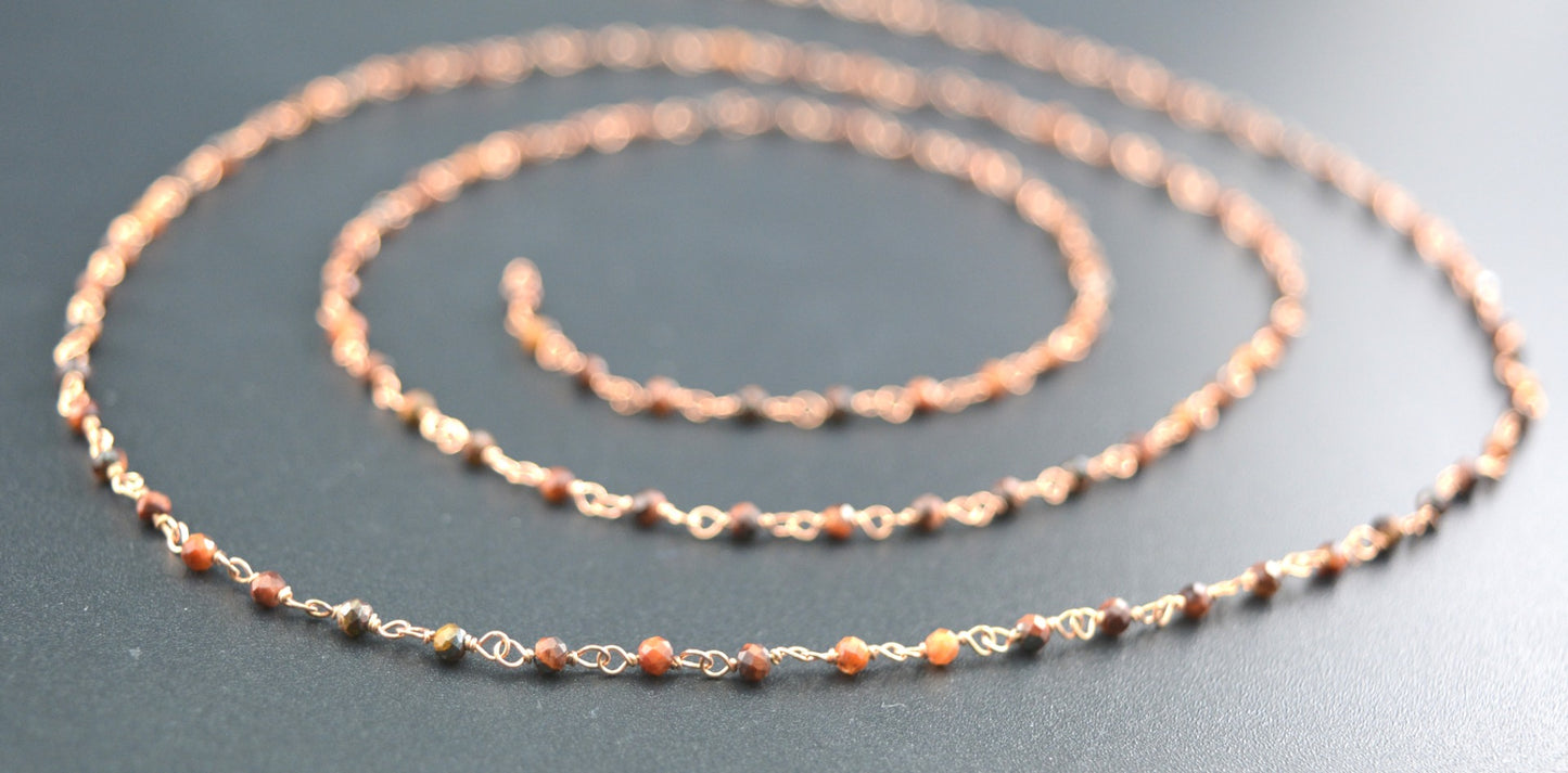 925 Silver Gold Rosary Chain with Stone - 2mm