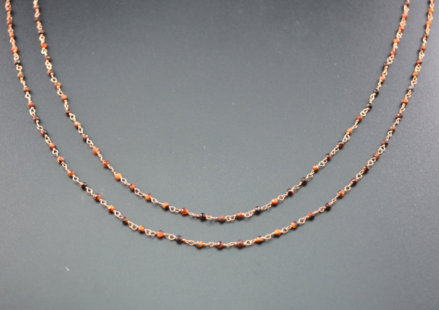 925 Silver Gold Rosary Chain with Stone - 2mm