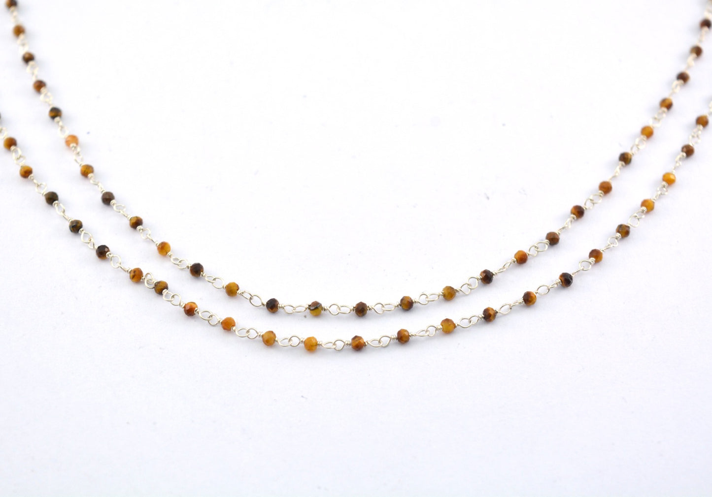 925 Silver Gold Rosary Chain with Stone - 2mm