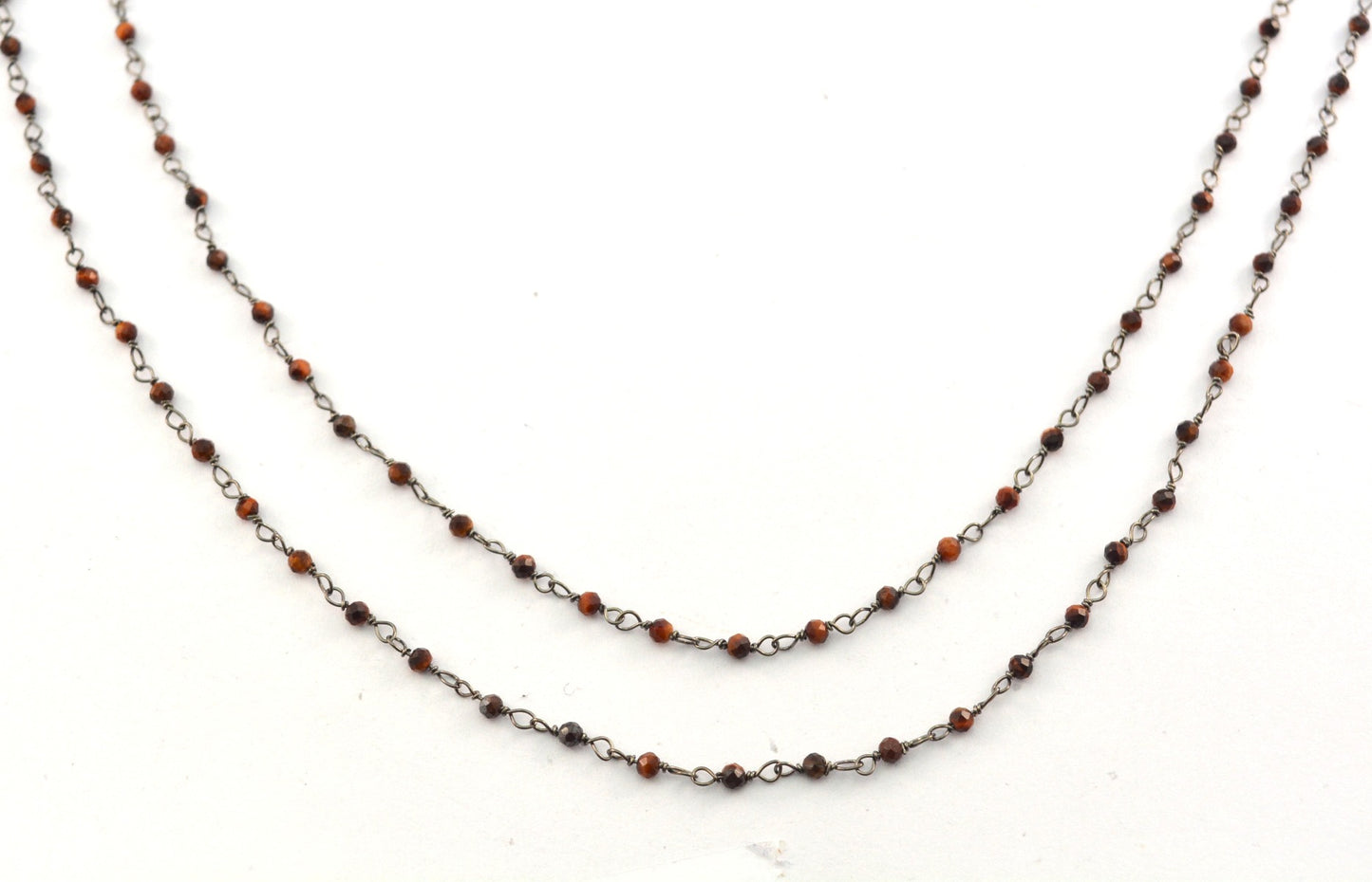 925 Silver Gold Rosary Chain with Stone - 2mm