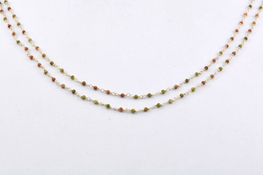 Unakite Rosary Chain, 925 Sterling Silver, 2mm Faceted - view 3